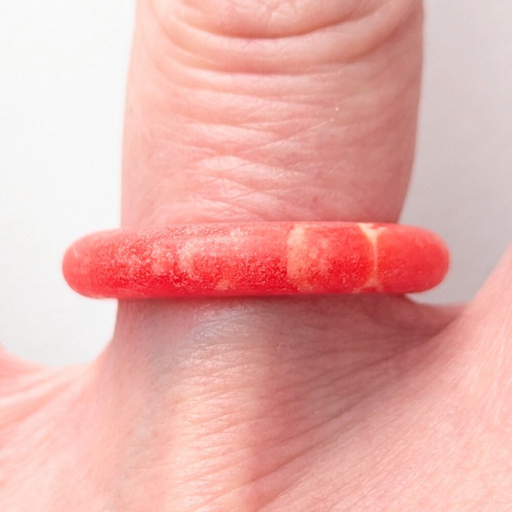 Vintage Red Celluloid Ring Band Stackable Size 6.7 - image 1